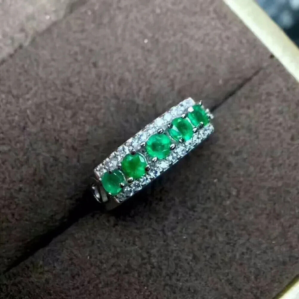 Colombian Emerald Band Ring, Natural Emerald Band Ring 3mm Sterling Silver