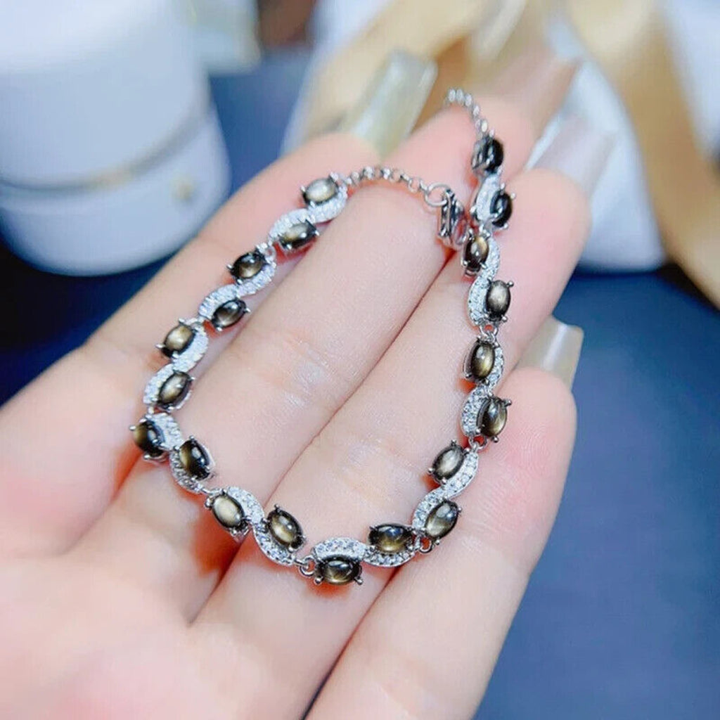 Star Sapphire Bracelet, Natural Star Sapphire Tennis Bracelet 925 Sterling