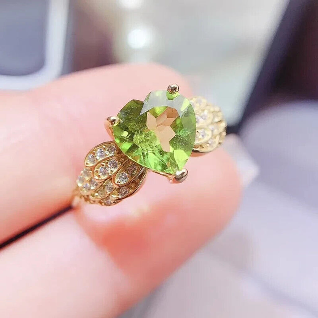 Natural Peridot Gemstone Heart Ring 8mm 2CT, August Birthstone Peridot Ring