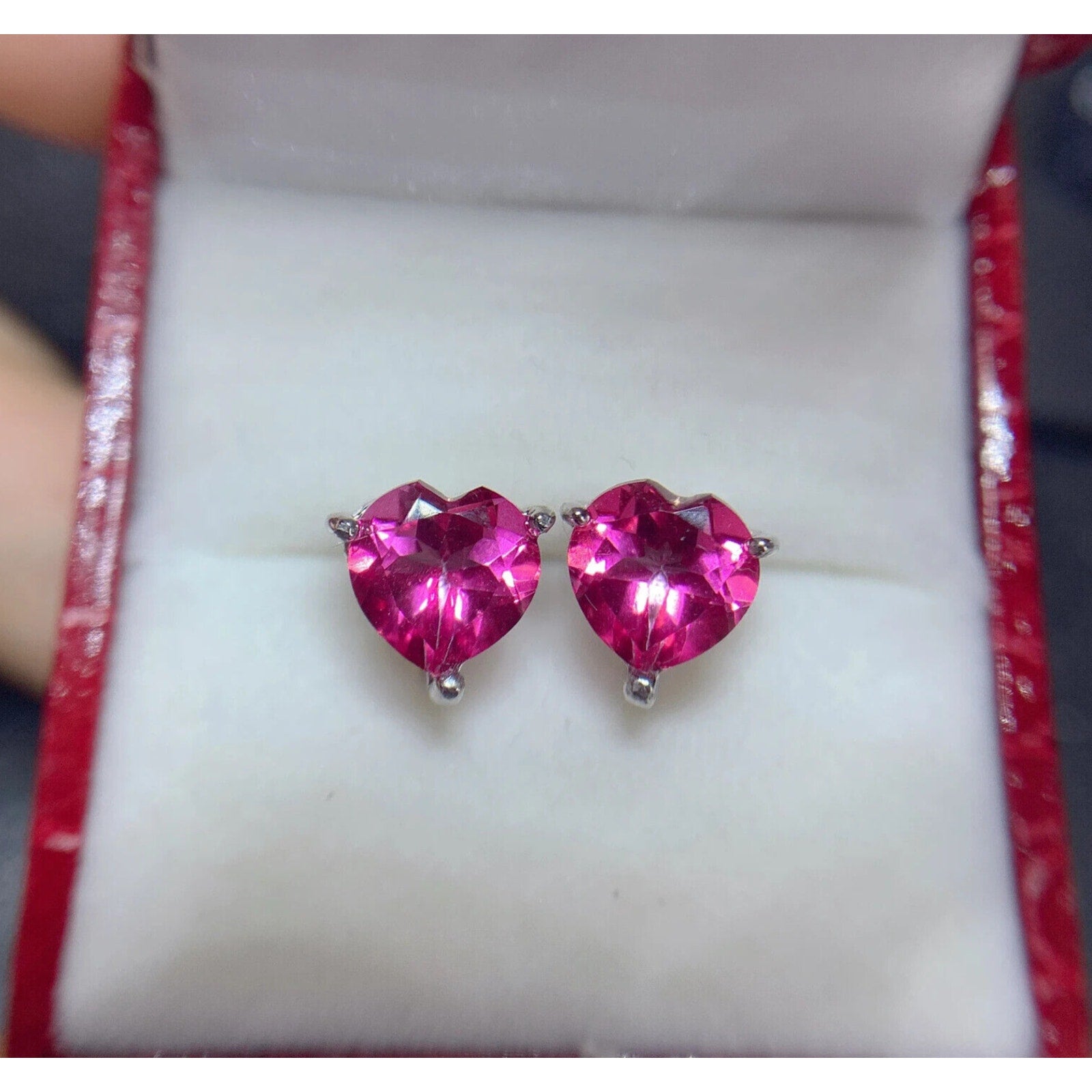 Pink Topaz Heart Stud Earrings – 8mm Natural Gemstone | 925 Sterling Silver
