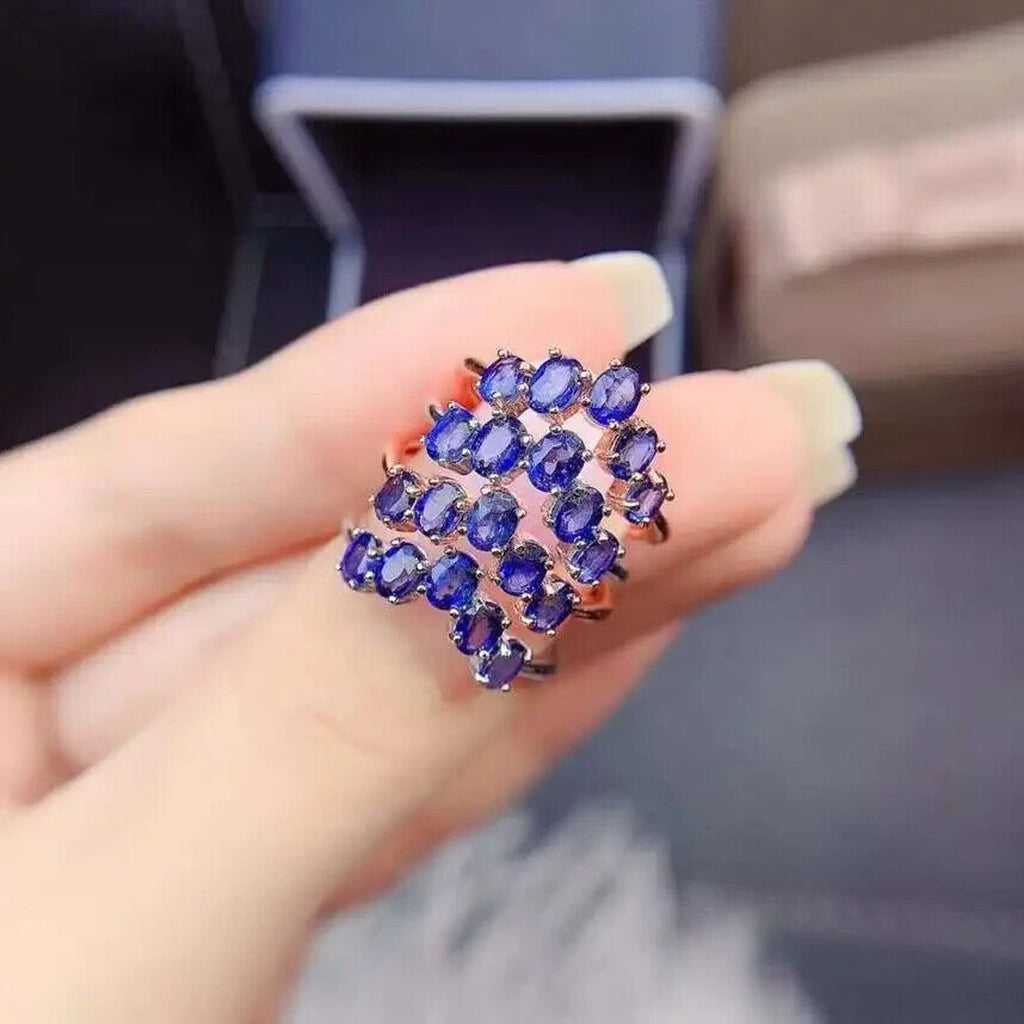 Natural Blue Sapphire Engagement Ring, Sapphire Engagement Ring Sterling Silver