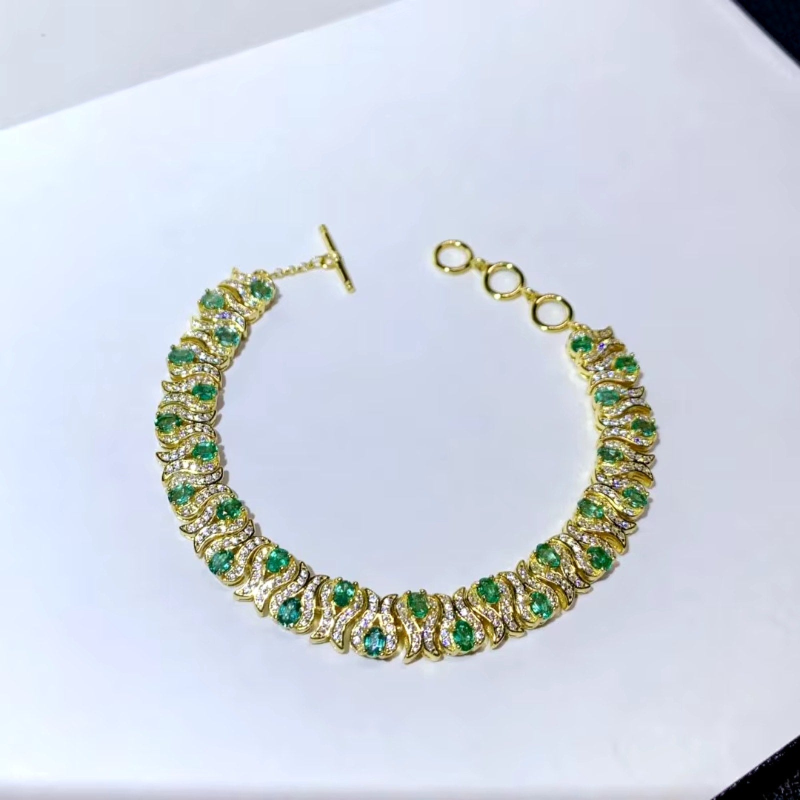 Natural Bright Green Emerald Double Layer Tennis Bracelet 3x4mm VVS Grade
