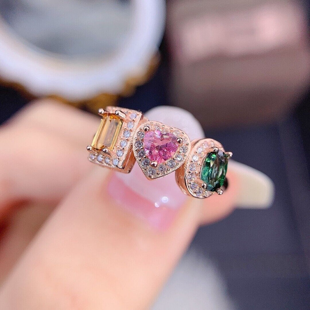 Women's Tourmaline Cocktail Ring, Genuine Tourmaline Gemstone Ring Sterling