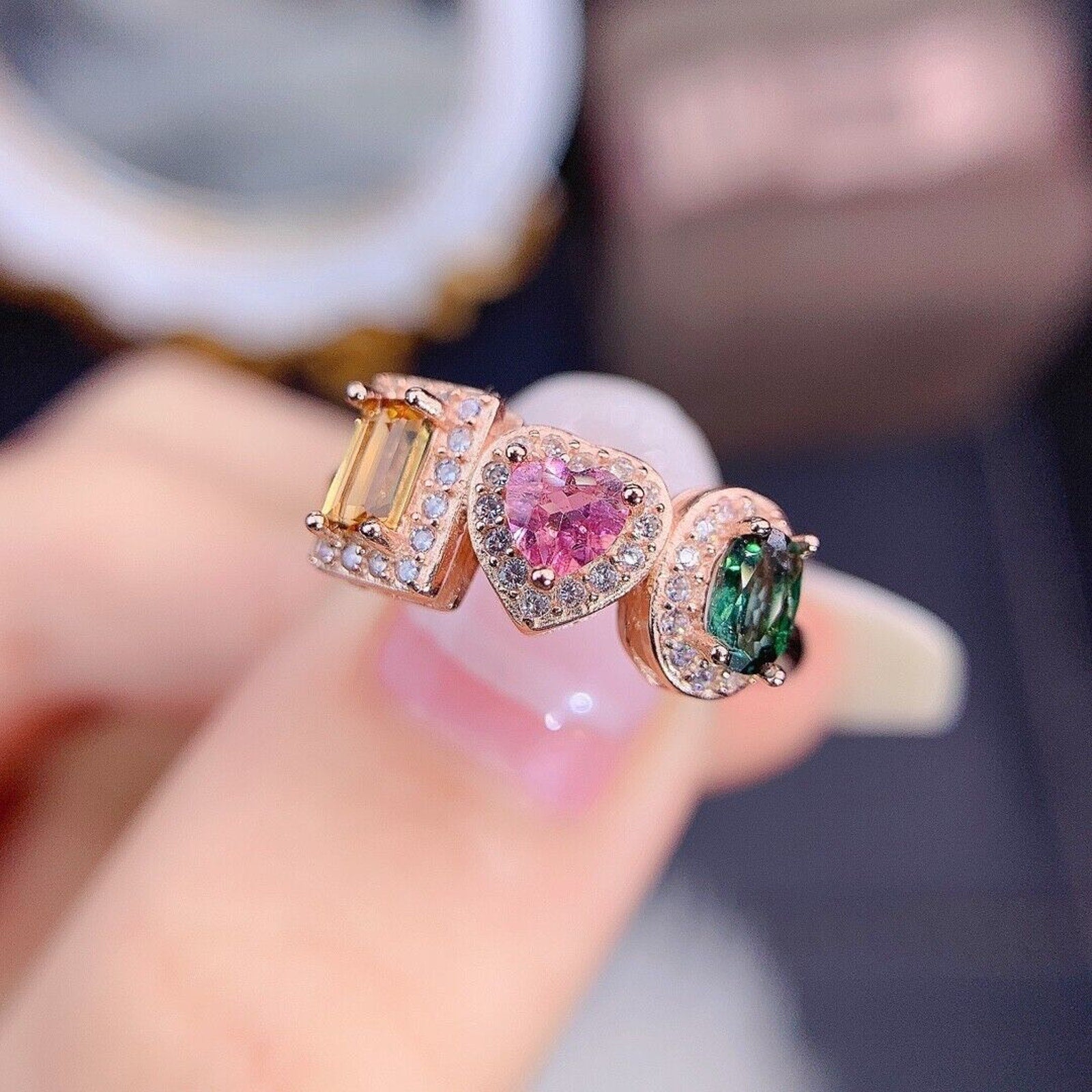 Women's Tourmaline Cocktail Ring, Genuine Tourmaline Gemstone Ring Sterling