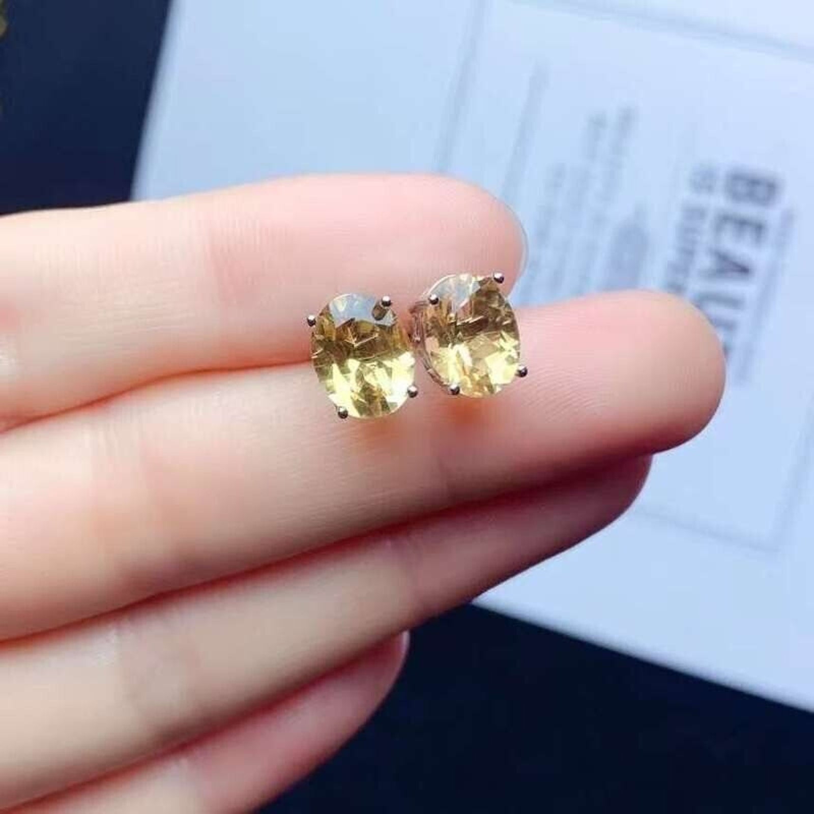 7x9mm Natural Citrine Stud Earrings, Genuine Citrine Stud Earrings 925 Sterling