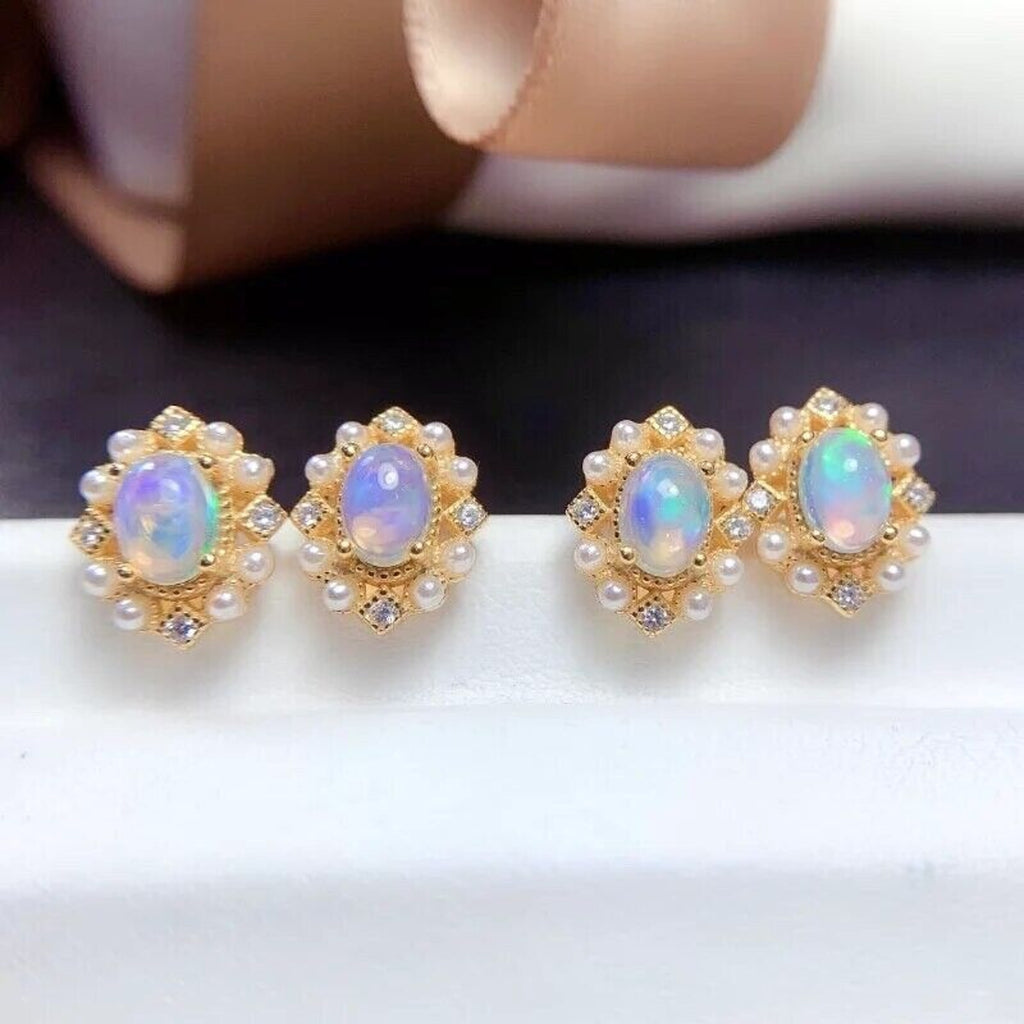 Stud Earrings Opal, Opal Gemstone Silver, Natural Opal Earrings 925 Sterling