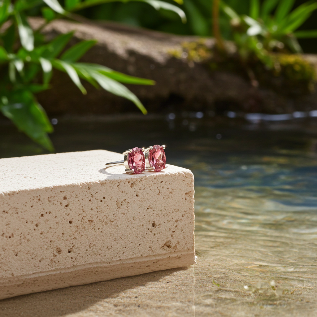 Natural Pink Tourmaline Stud Earrings 4x6mm