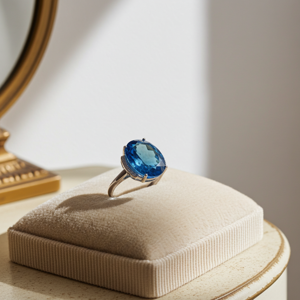 Bright Blue Swiss Topaz Gemstone Ring 12x18mm Oval Cut