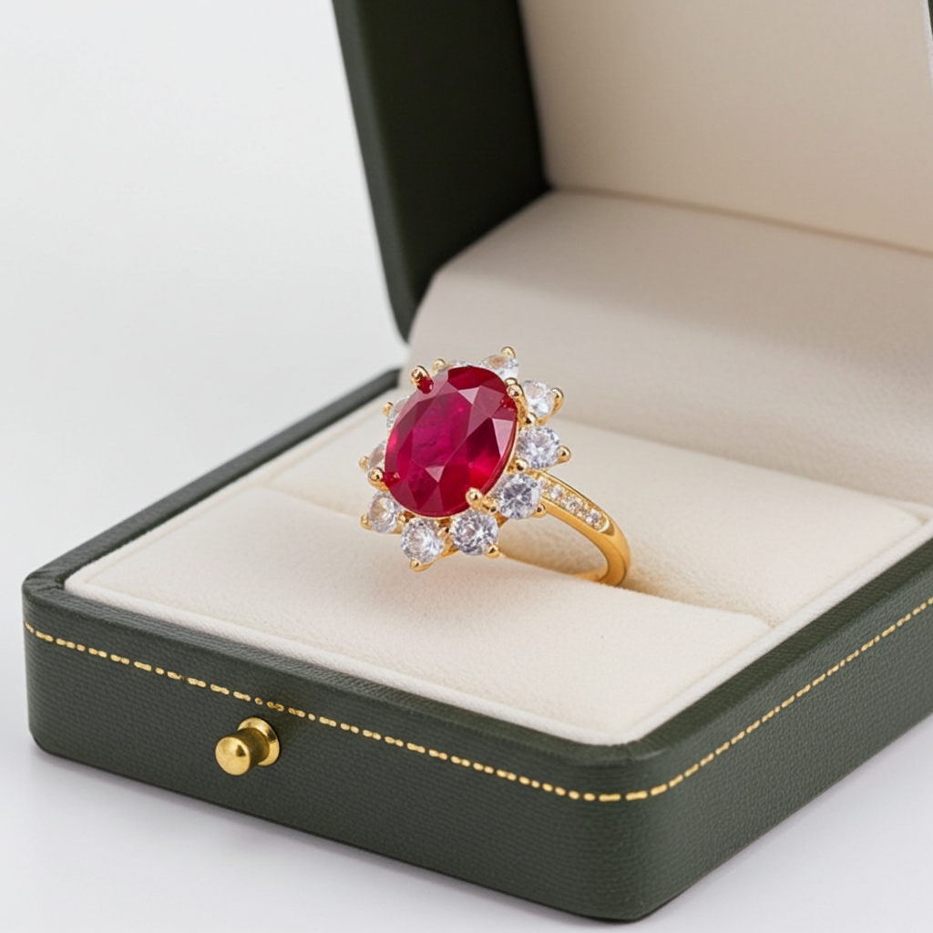 Genuine Burma Ruby Ring Women's Ruby Ring 8x10mm