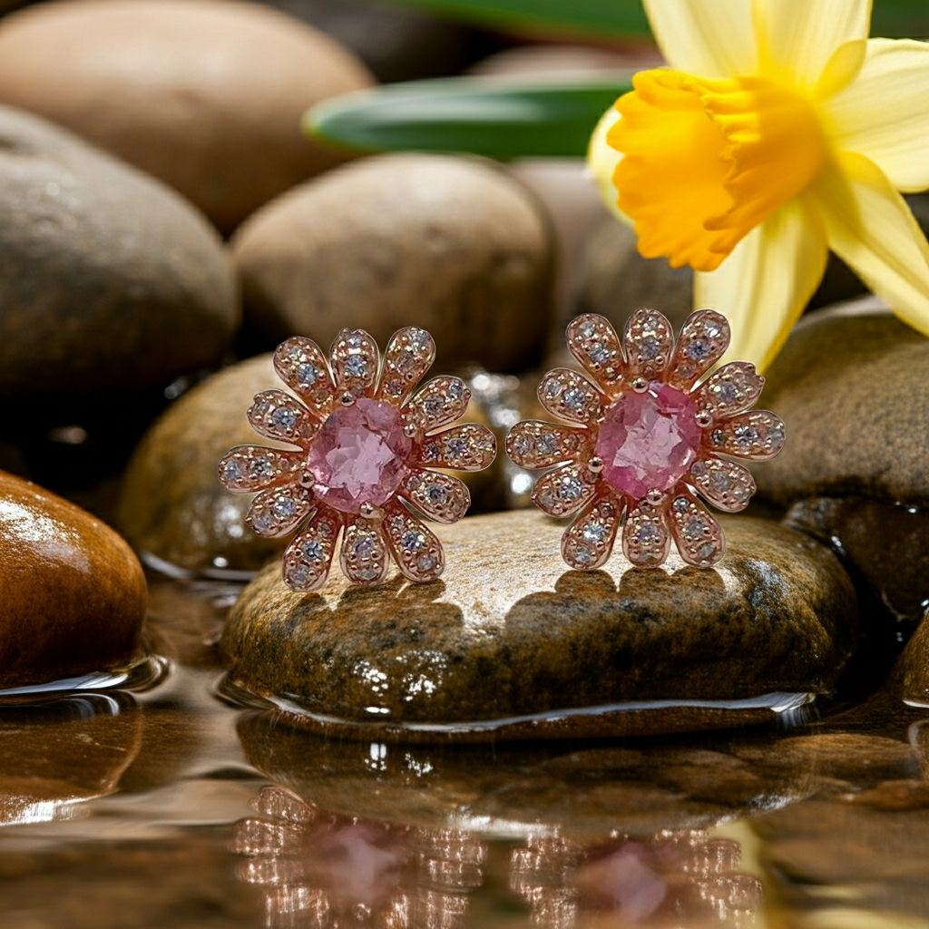 Brazilian Pink Tourmaline Earrings 5x6mm 925 Sterling Silver