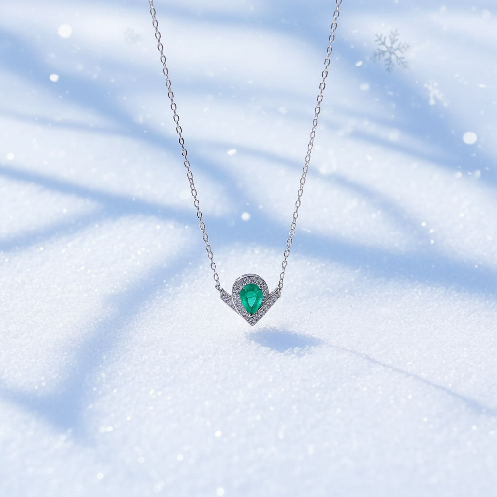 Natural Emerald Teardrop Pendant Necklace 5x7mm