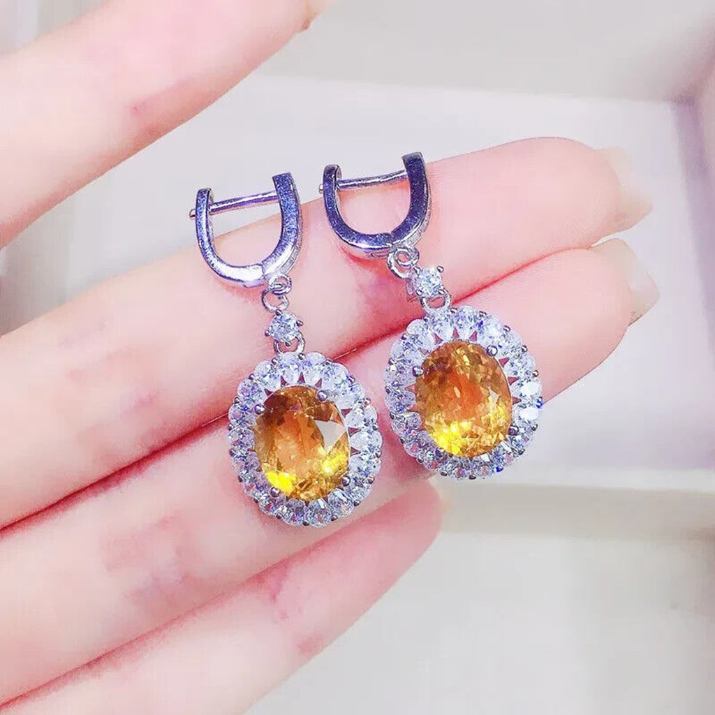 Natural Citrine Oval Cut Dangle Earrings 8x10mm, Citrine Statement Earrings