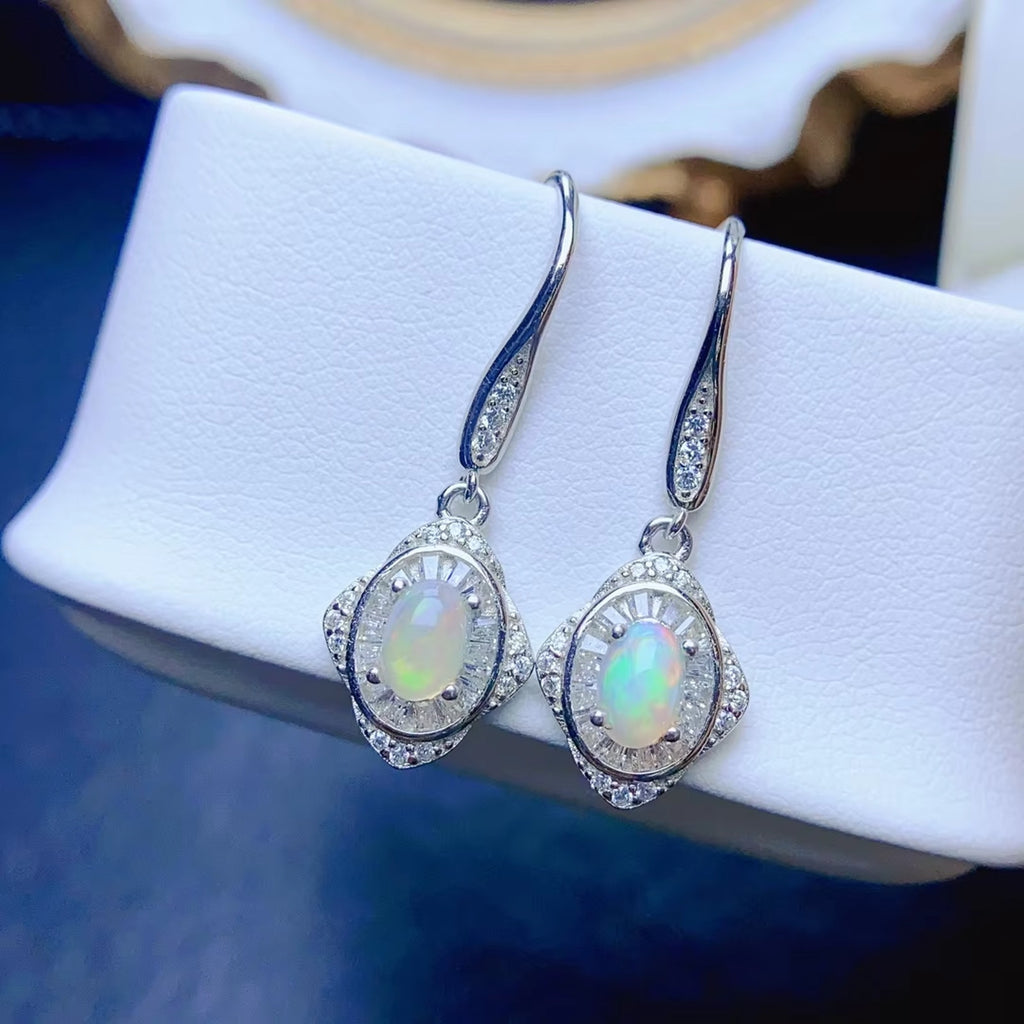 Fire Opal Dangle Earrings, Natural Fire Opal Earrings 925 Sterling Silver