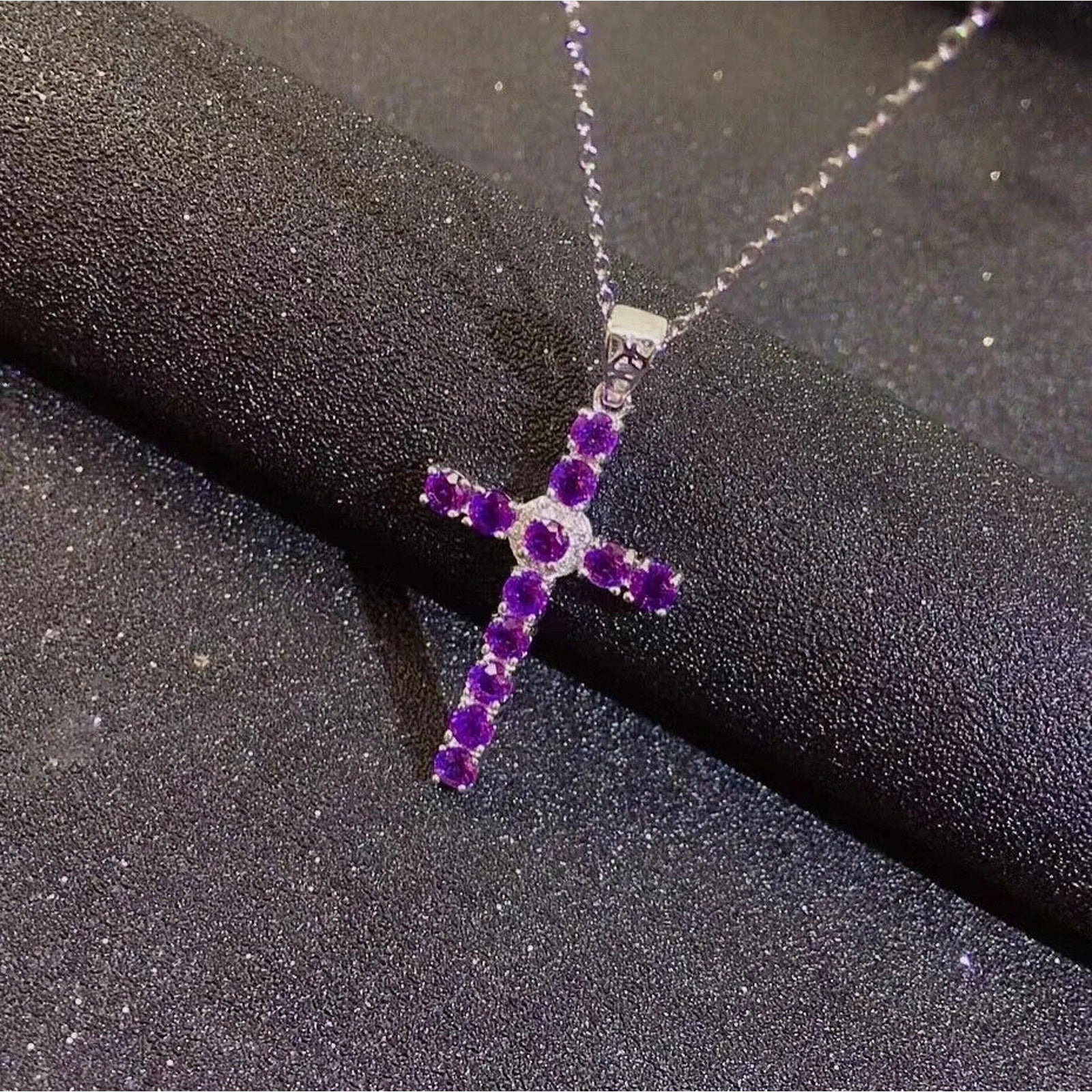 Natural Amethyst Cross Necklace, Gemstone Cross Necklace 925 Sterling Silver