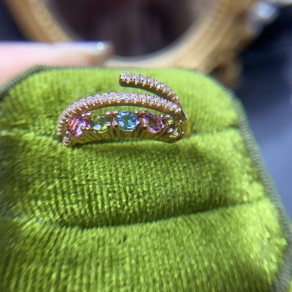 Natural Tourmaline Gemstone Statement Ring, Multicolor Tourmaline Ring Sterling