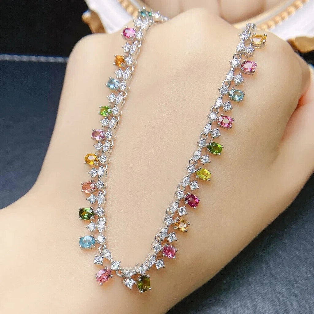 Natural Tourmaline Dainty Charm Necklace, Multicolor Brazilian Tourmaline 3x4mm