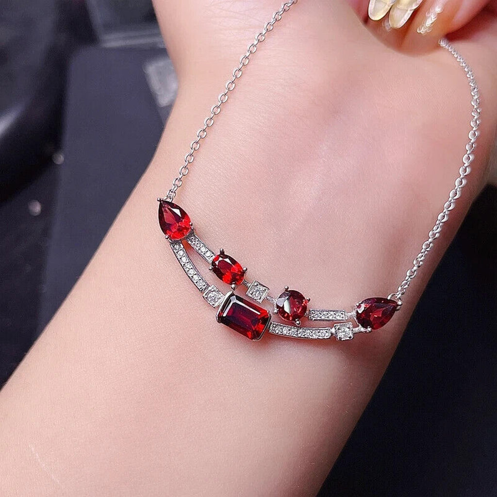 Natural Red Garnet Clavicle Chain Necklace, Natural Red Garnet Gemstone Necklace