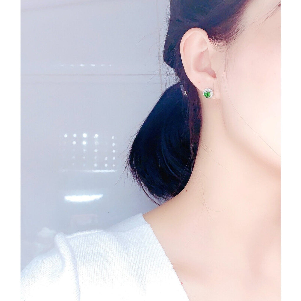 Natural Chrome Diopside Stud Earrings VVS Grade 925 Sterling Silver 5mm