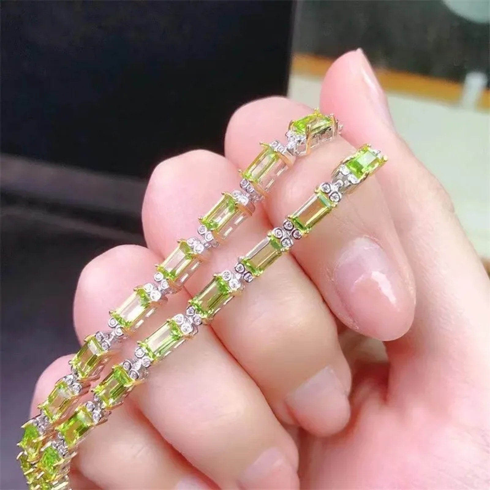 Natural Peridot Gemstone Bracelet 3x5mm 925 Sterling Silver