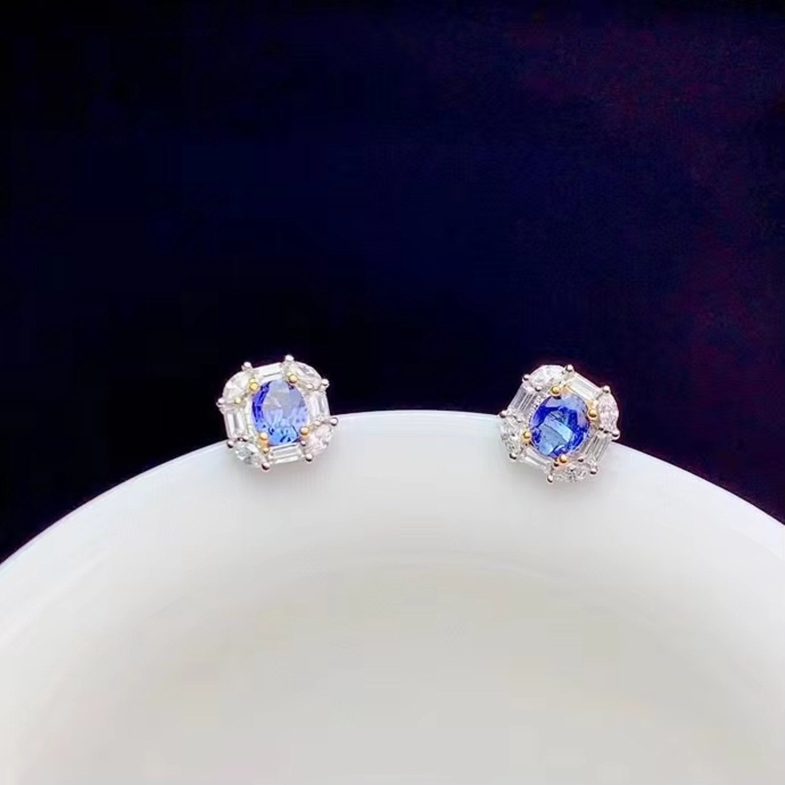 Natural Tanzanite Stud Earrings, Purple Tanzanite Earrings Sterling Silver 4x5mm