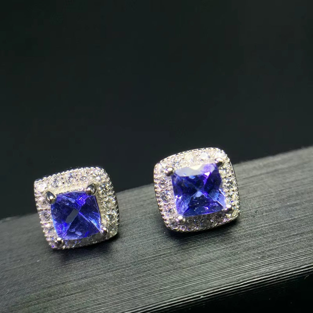 925 Sterling Silver Tanzanite Trillion Cut Stud Earrings For Women 4mm