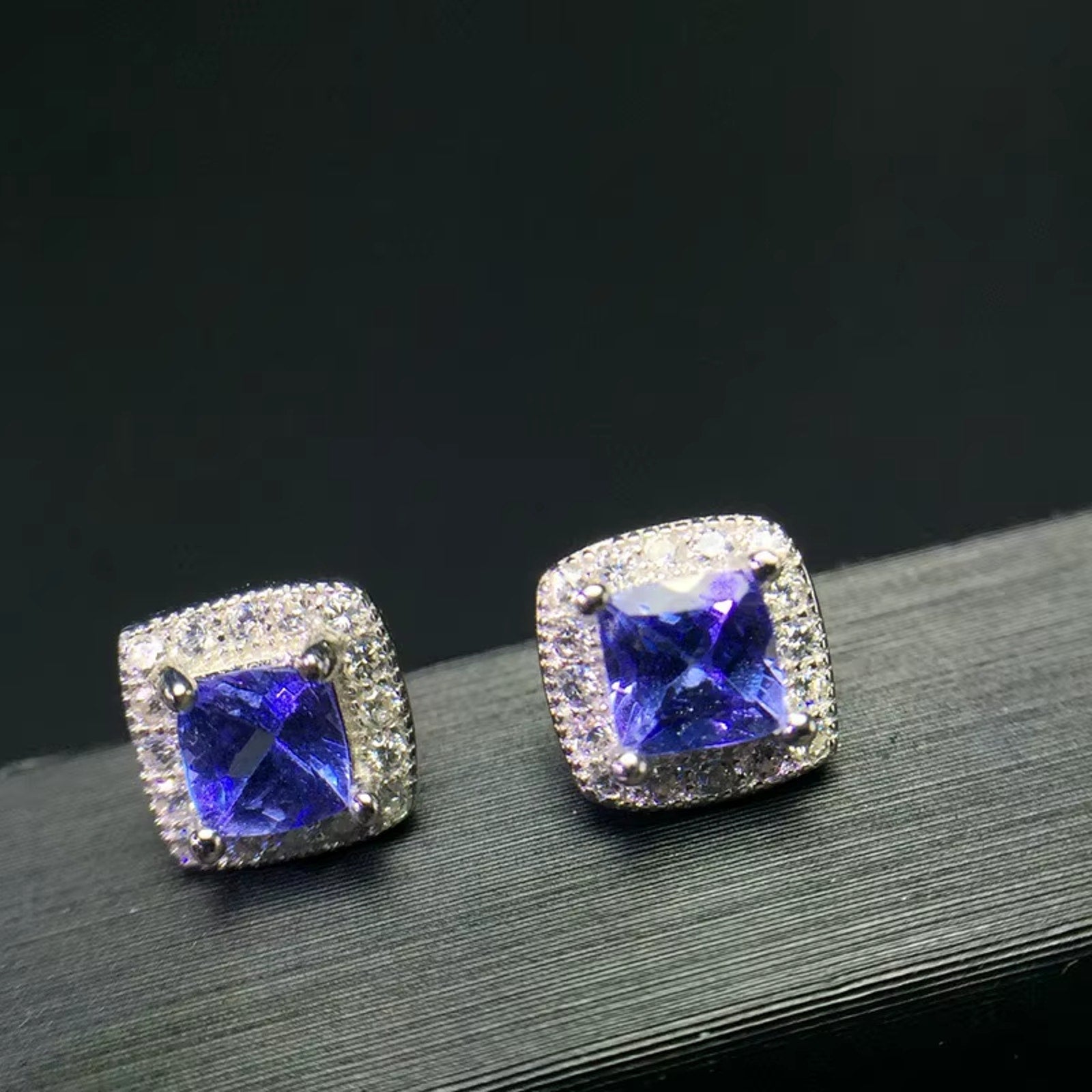 925 Sterling Silver Tanzanite Trillion Cut Stud Earrings For Women 4mm