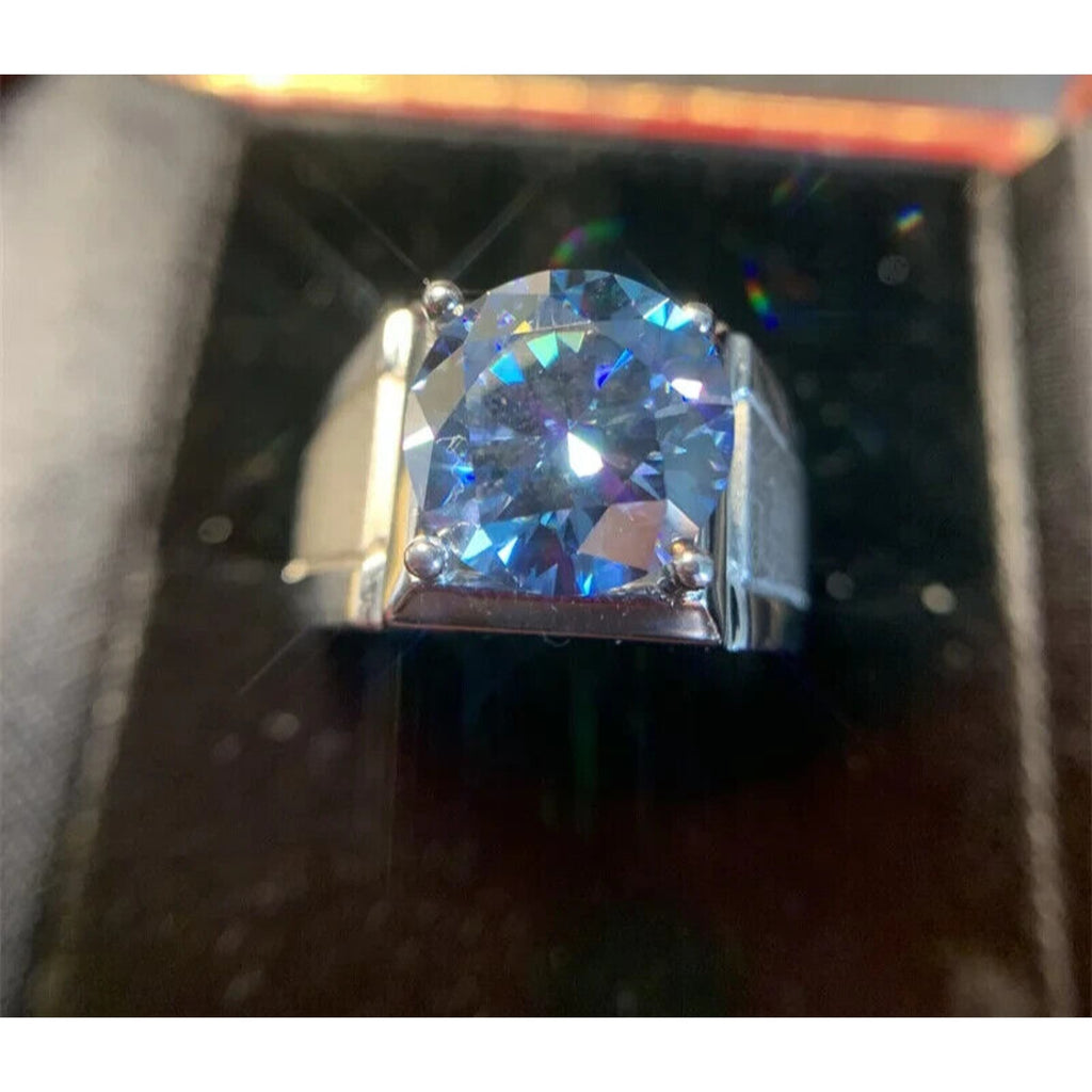 VVS1 5 CT Blue Moissanite Men's Ring, Men's Blue Moissanite Ring 11mm Sterling