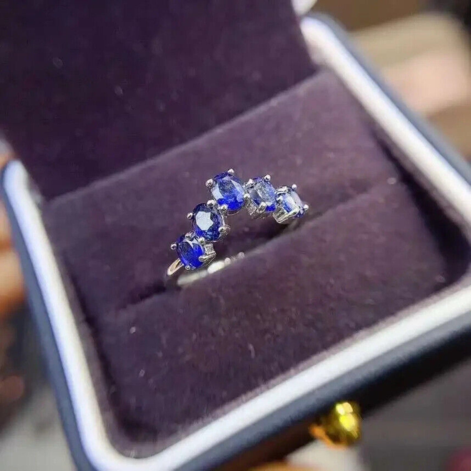 Natural Blue Sapphire Engagement Ring, Sapphire Engagement Ring Sterling Silver