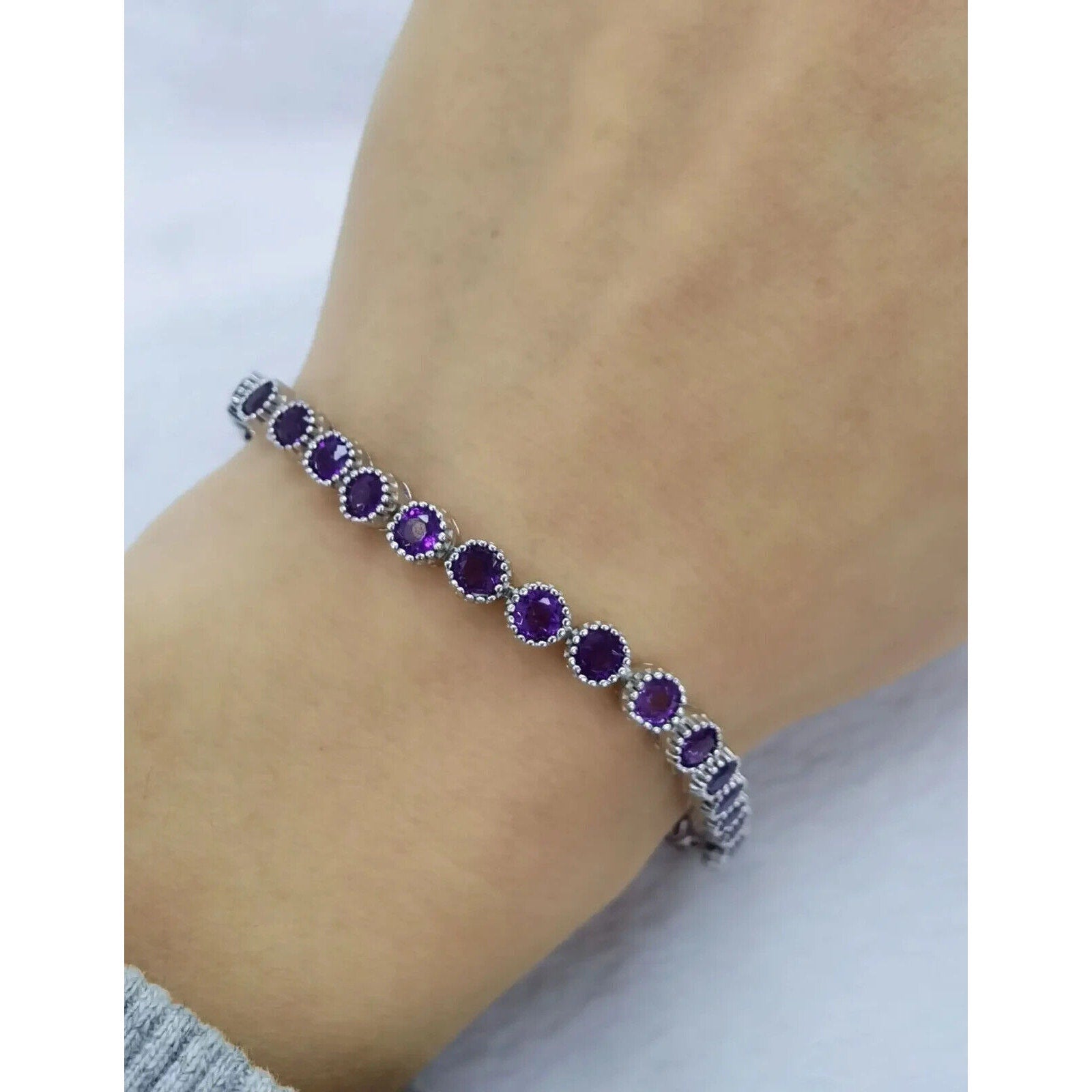 Women's Amethyst Tennis Bracelet, Sterling Silver Amethyst Bracelet