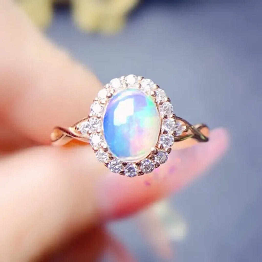 Fire Opal Gemstone Ring 7x9mm 1.1CT, Australian Opal Ring