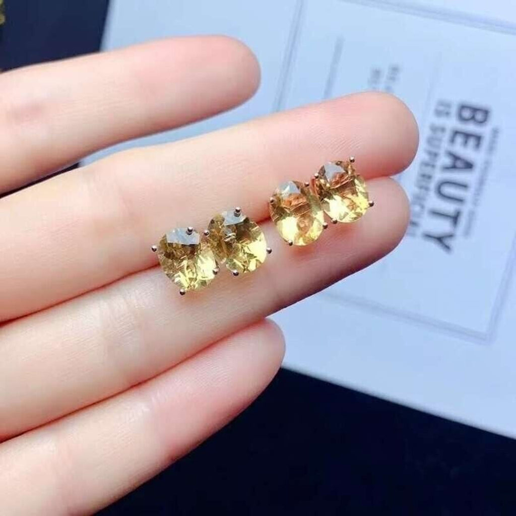 7x9mm Natural Citrine Stud Earrings, Genuine Citrine Stud Earrings 925 Sterling