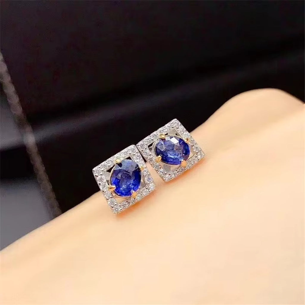 1 ct. Genuine Sapphire Round Basket set Stud Earrings in Sterling Silver