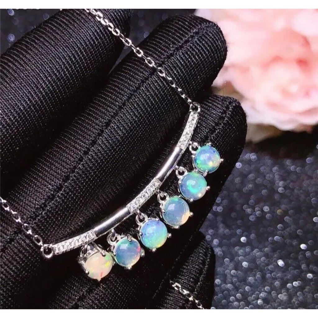 White Fire Opal Clavicle Chain Necklace, Dainty Opal Statement Necklace 3mm