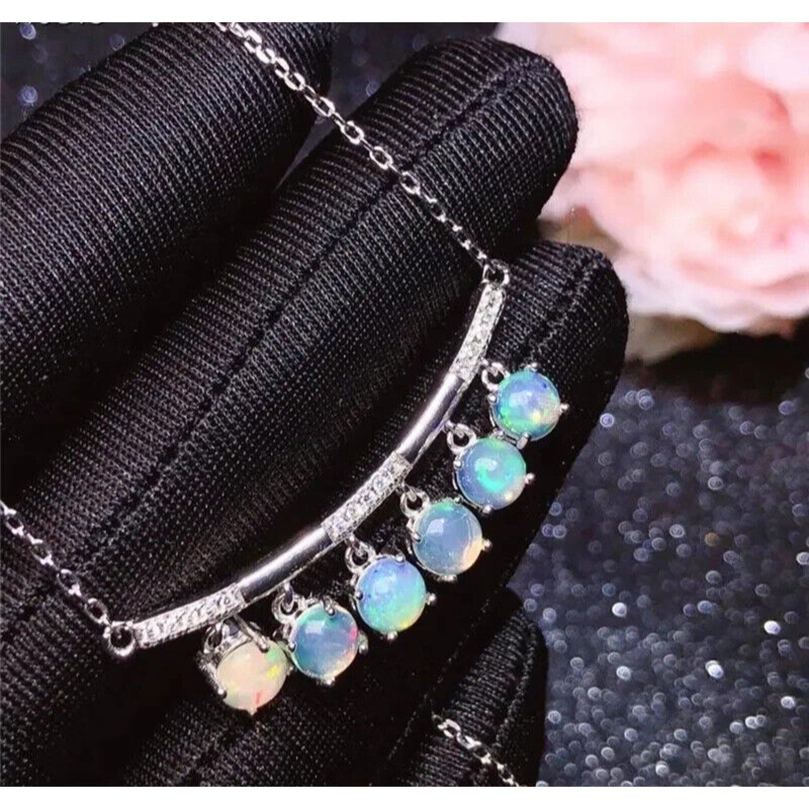 White Fire Opal Clavicle Chain Necklace, Dainty Opal Statement Necklace 3mm