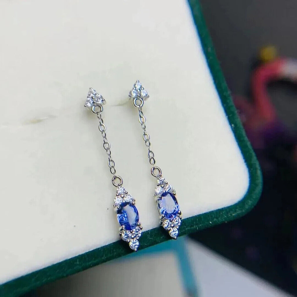 Natural Purple Tanzanite Dangle Earrings Sterling Silver, Tanzanite Earrings