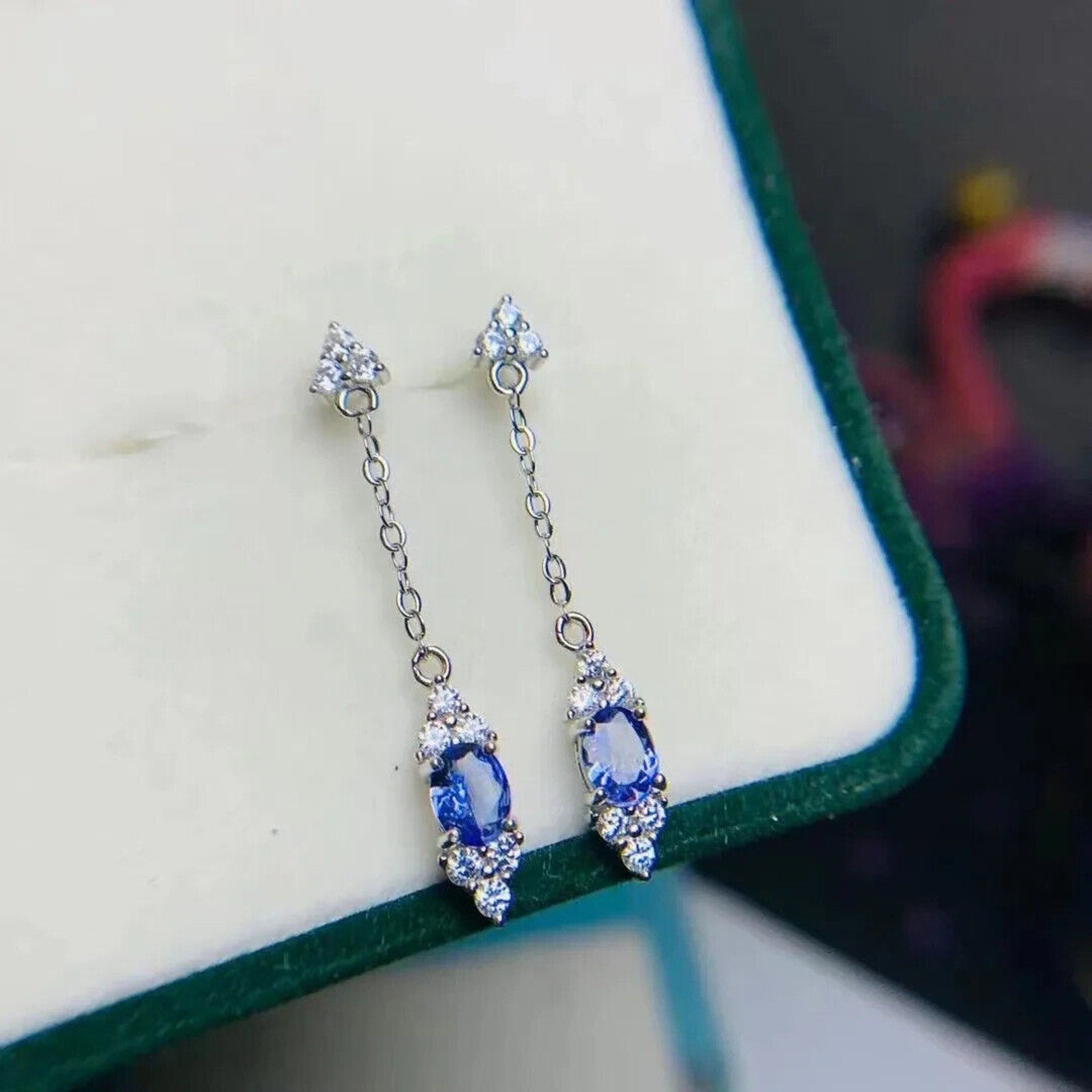 Natural Purple Tanzanite Dangle Earrings Sterling Silver, Tanzanite Earrings