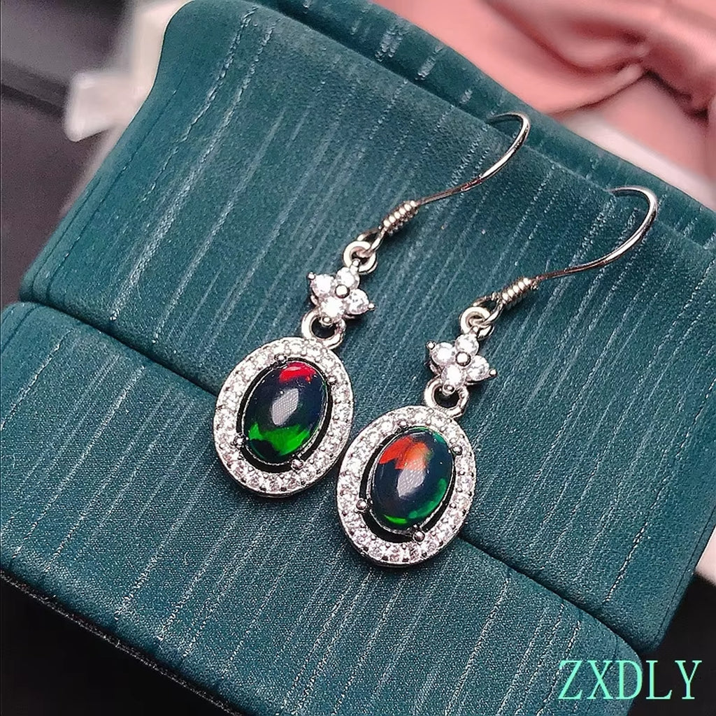 Colorful Fire Opal Dangle Earrings, Natural Fire Opal Earrings 925 Sterling