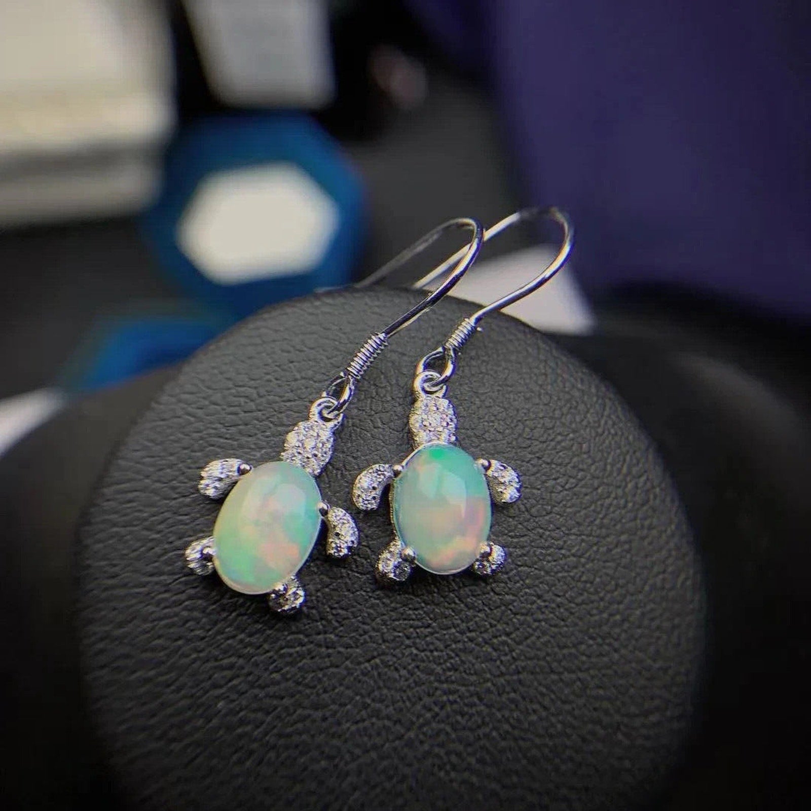 Turtle Opal Earrings, Natural Fire Opal Turtle Dangle Earrings Sterling Silver