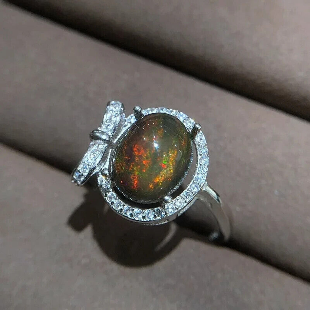 Colorful Natural Fire Opal Cocktail Ring, Women's Fire Opal Bow Tie Ring