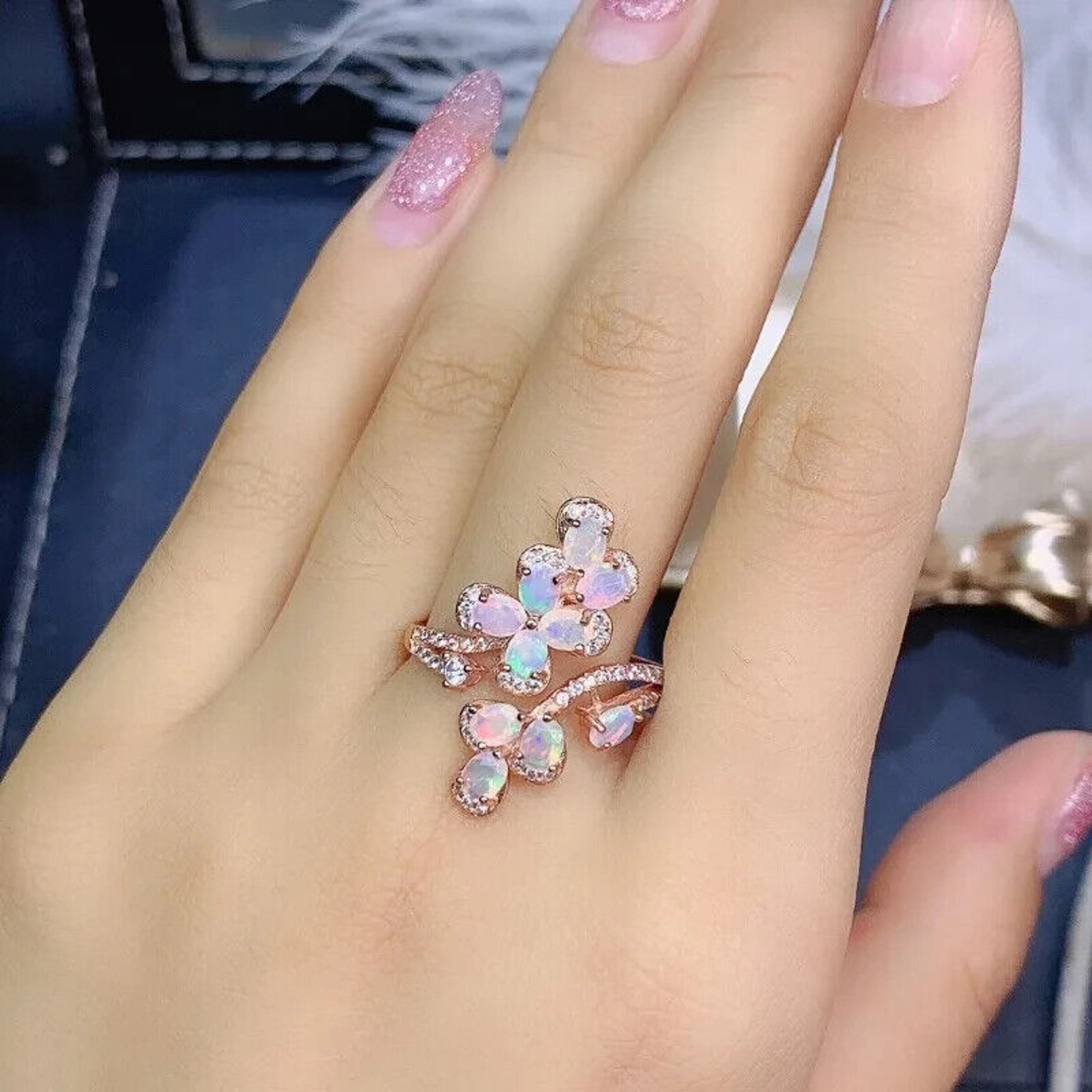 Natural White Fire Opal Full Finger Ring 925 Sterling Silver