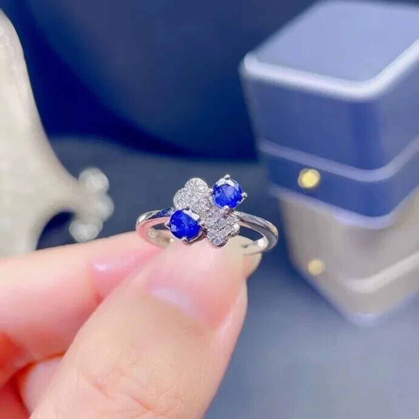 Natural Blue Sapphire Ring 4mm 925 Sterling Silver Sapphire Ring, Blue Sapphire