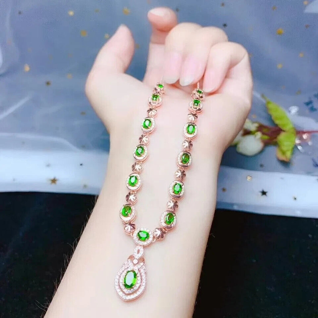 Natural Chrome Diopside Statement Necklace, Diopside Necklace 925 Sterling