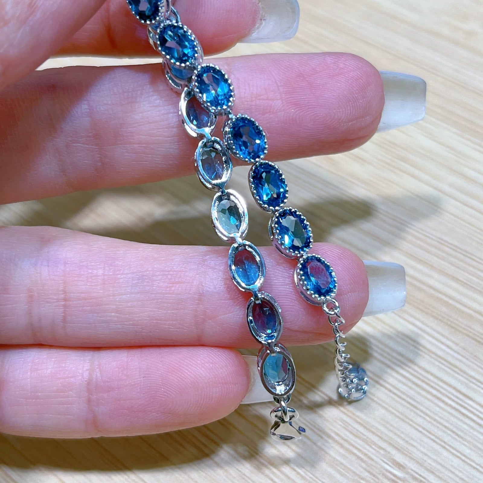 London Blue Topaz Tennis Bracelet Oval Cut VVS Grade 4x6mm 925 Sterling Silver