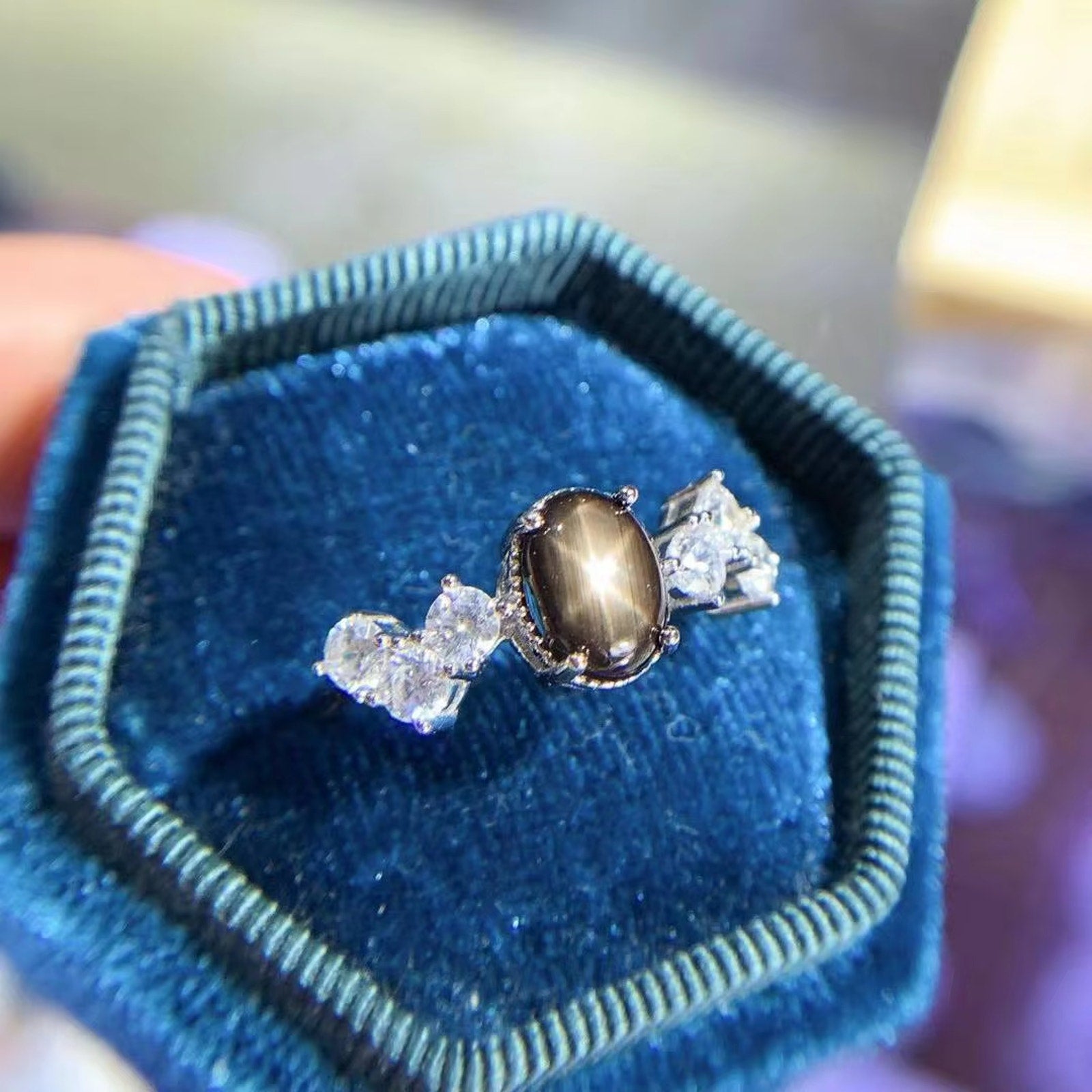 Star Sapphire, Natural Star Sapphire Ring, Star Light Sapphire Ring 6x8mm