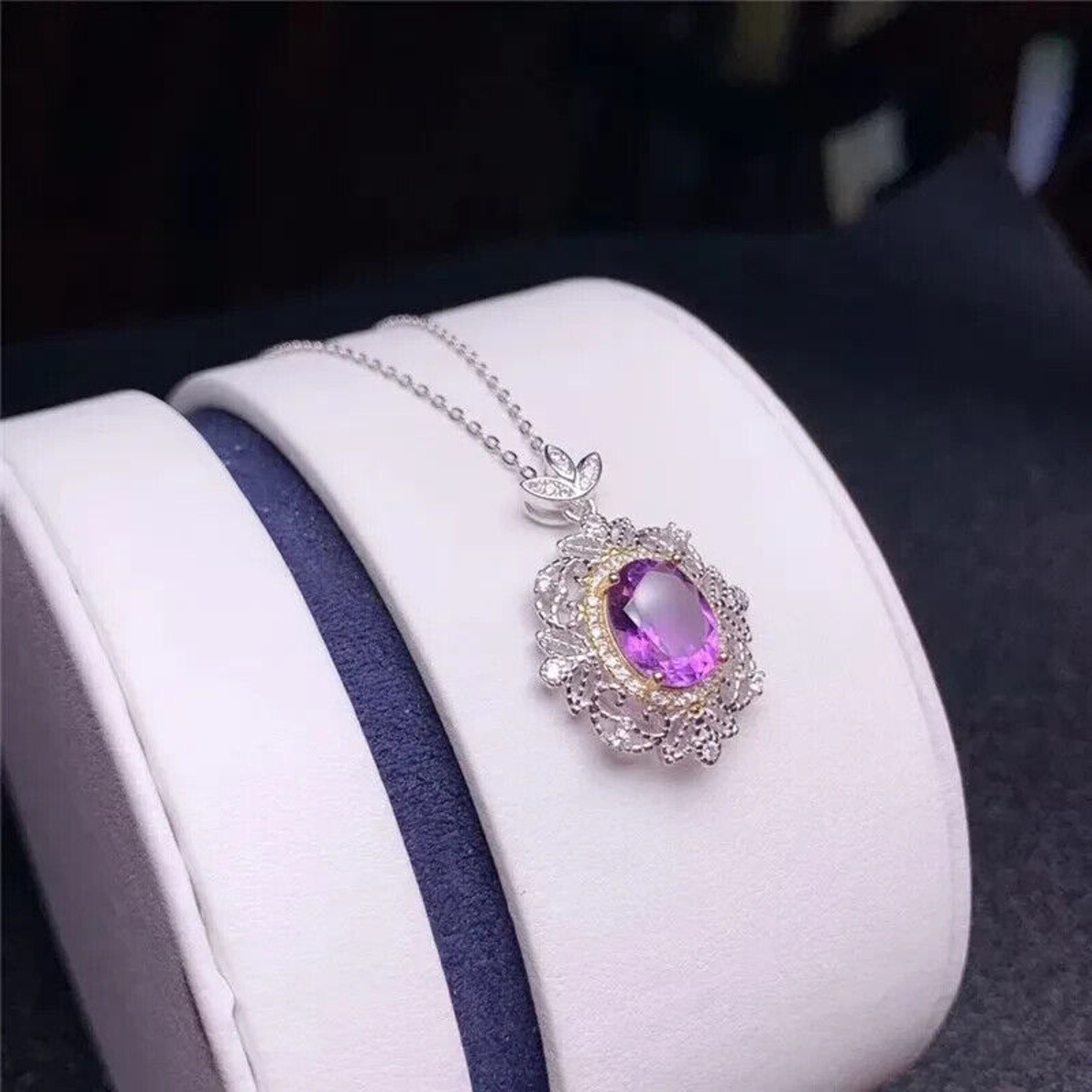 Genuine Amethyst Jewelry Set, Natural Amethyst Jewelry Set Ring and Necklace