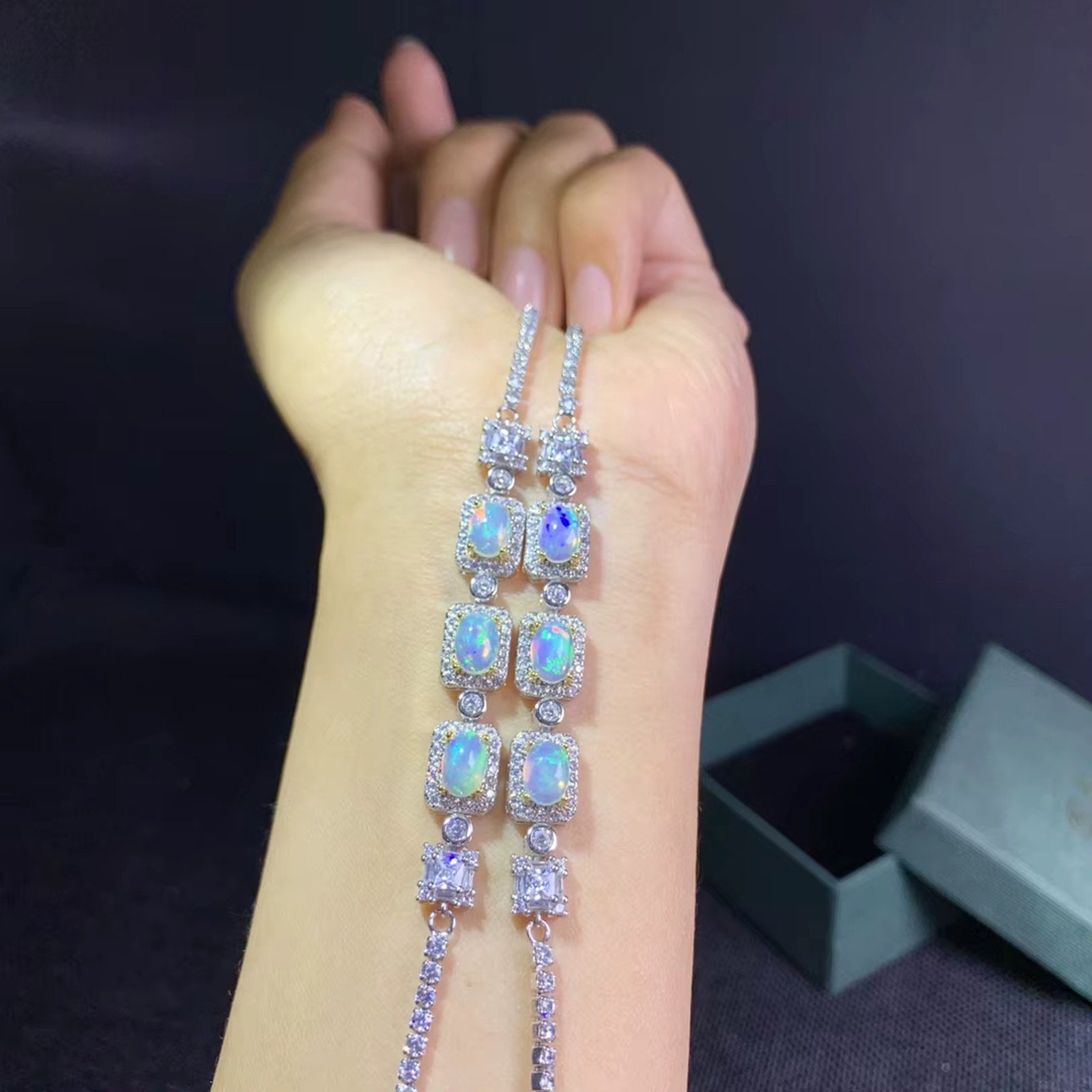 Fire Opal Bracelet 925 Sterling Silver, Natural Fire Opal Bracelet 5x7mm