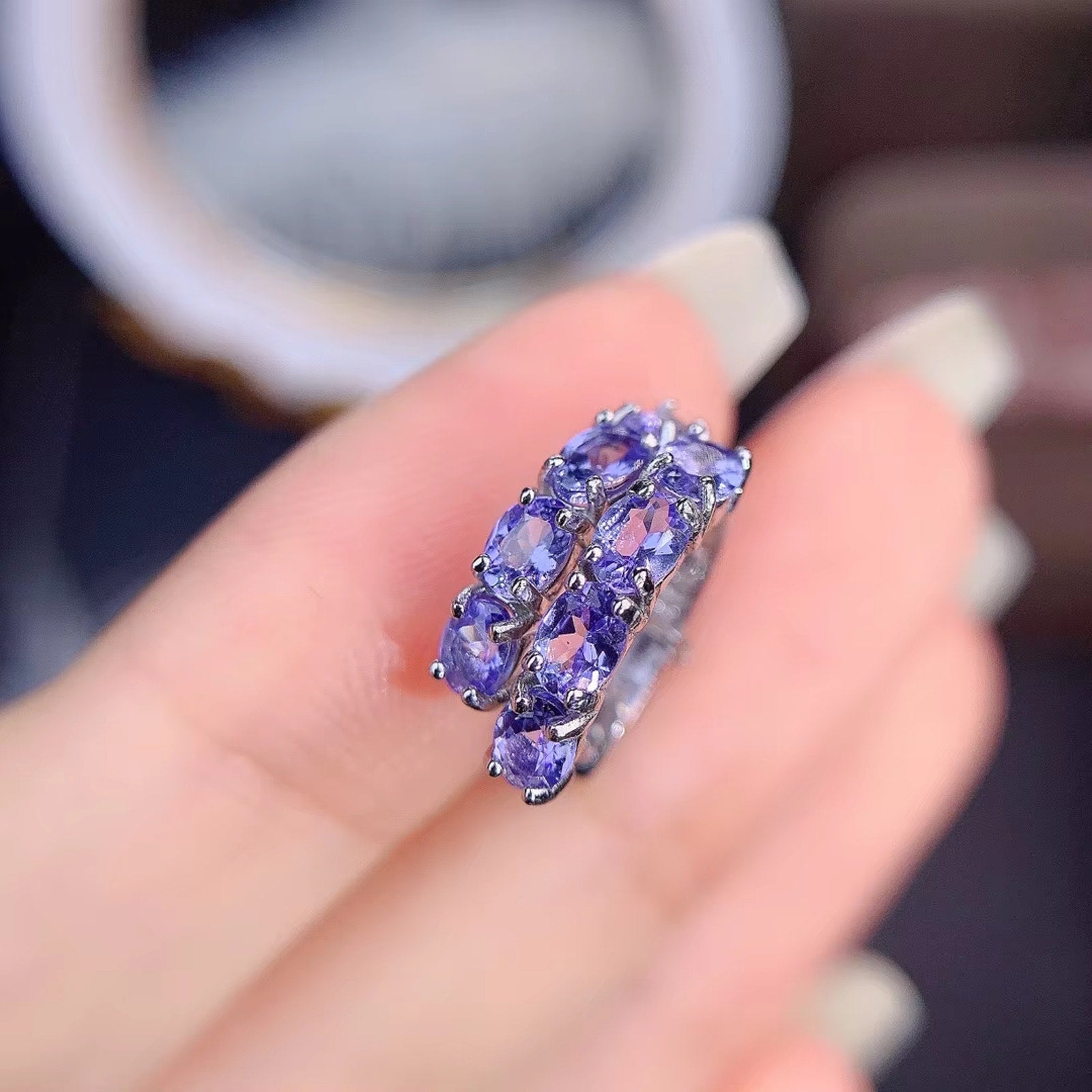 Purple Tanzanite Hoop Earrings, Natural Tanzanite Earrings Sterling Silver