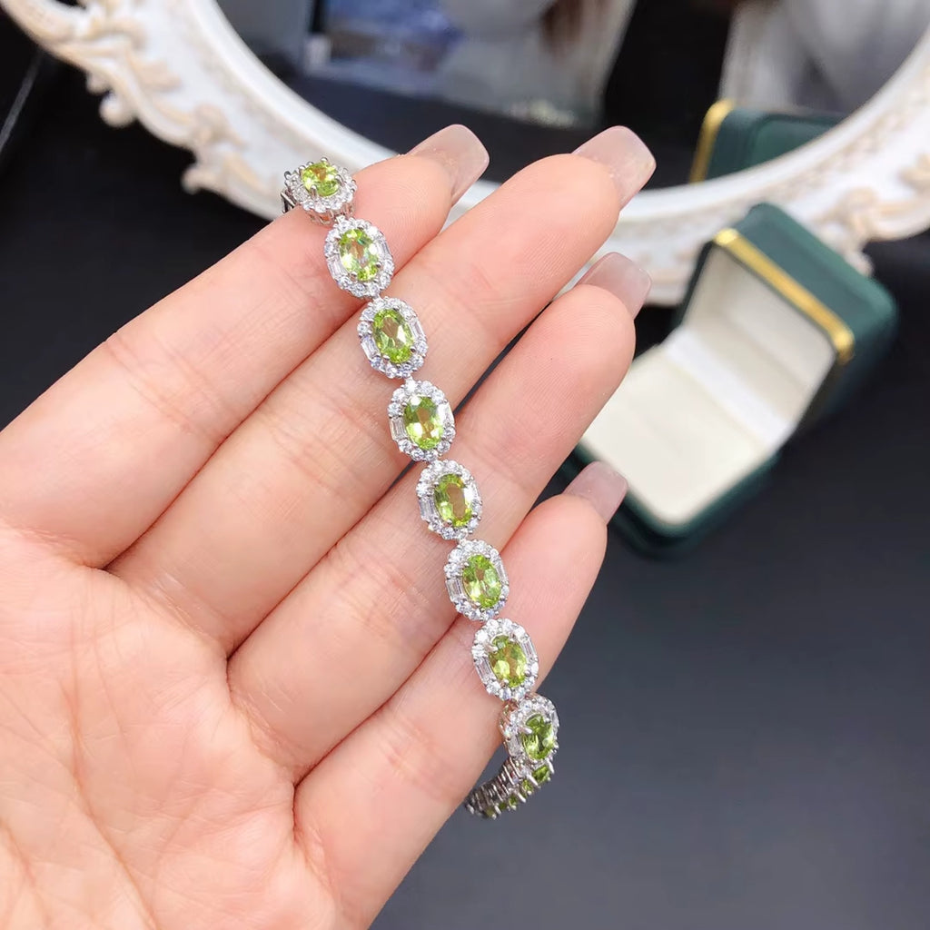 Natural Peridot August Birthstone Tennis Bracelet 925 Sterling Silver 4x6mm