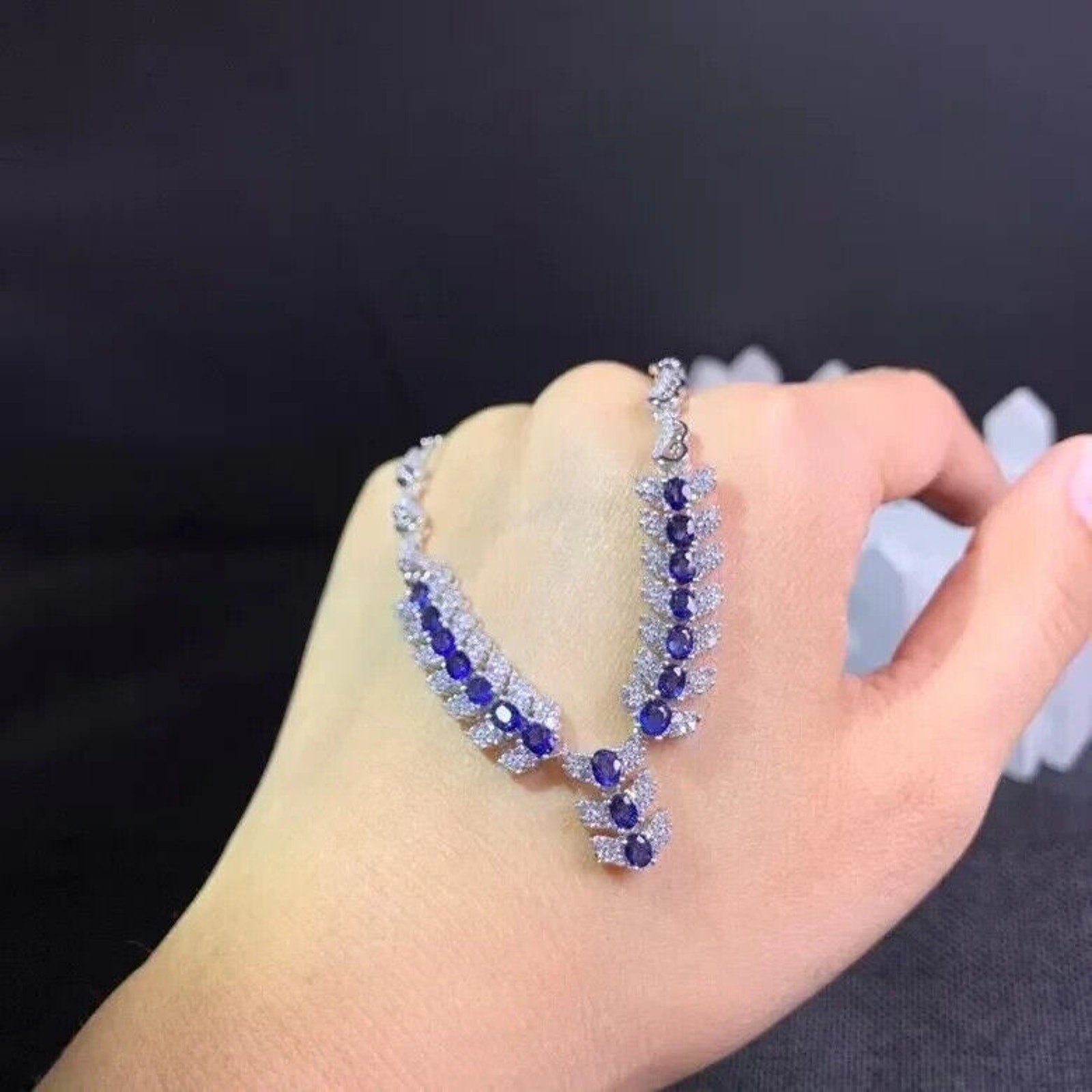 Sri Lanka Sapphire Collar Necklace, Women's Natural Blue Sapphire Necklace