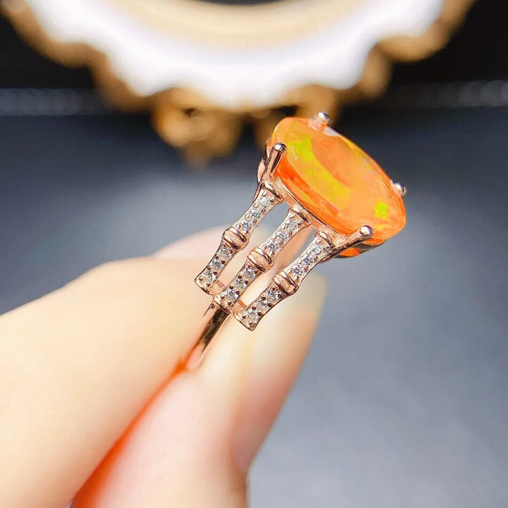 Orange Fire Opal Statement Ring 8x12mm, Natural Orange Opal Ring 925 Sterling